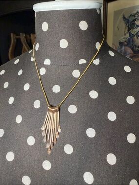 Gold Tassel Drop Pendant Necklace - handmade. Spoon fringe.